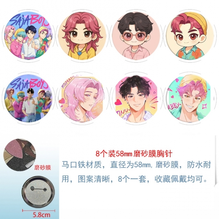 Demon Hunting Men's Team Anime Round cloth film brooch badge 58MM a set of 8