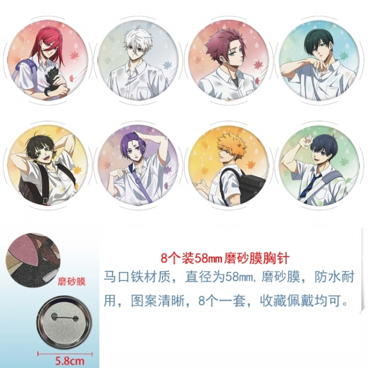 BLUE LOCK Anime Round cloth film brooch badge 58MM a set of 8
