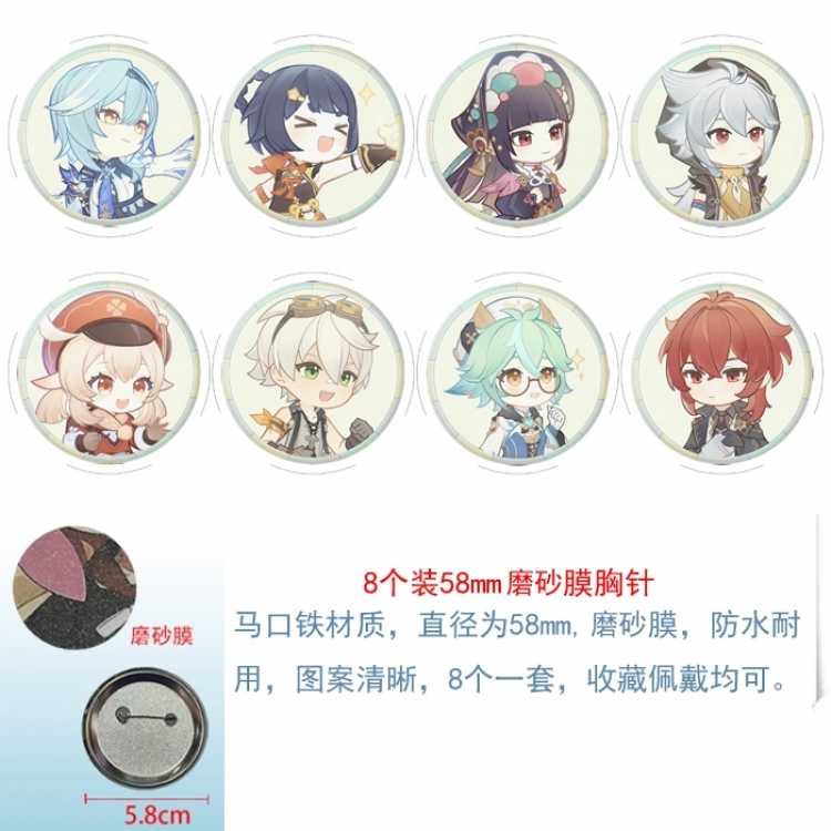 Genshin Impact Anime Round cloth film brooch badge 58MM a set of 8