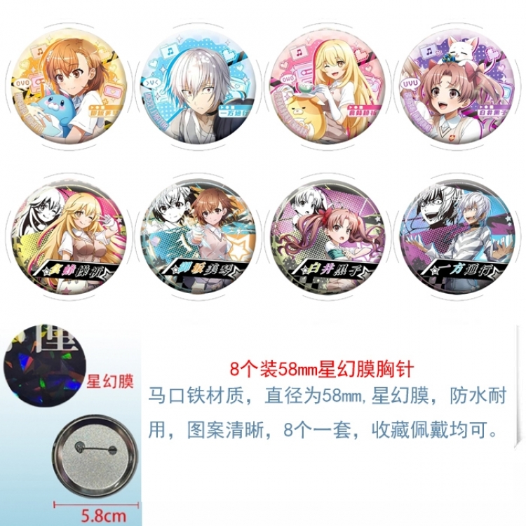 Toaru Kagaku no Railgun Anime round Astral membrane brooch badge 58MM a set of 8