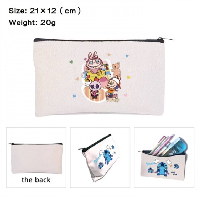 Labubu Anime canvas minimalist printed pencil case storage bag 21X12cm