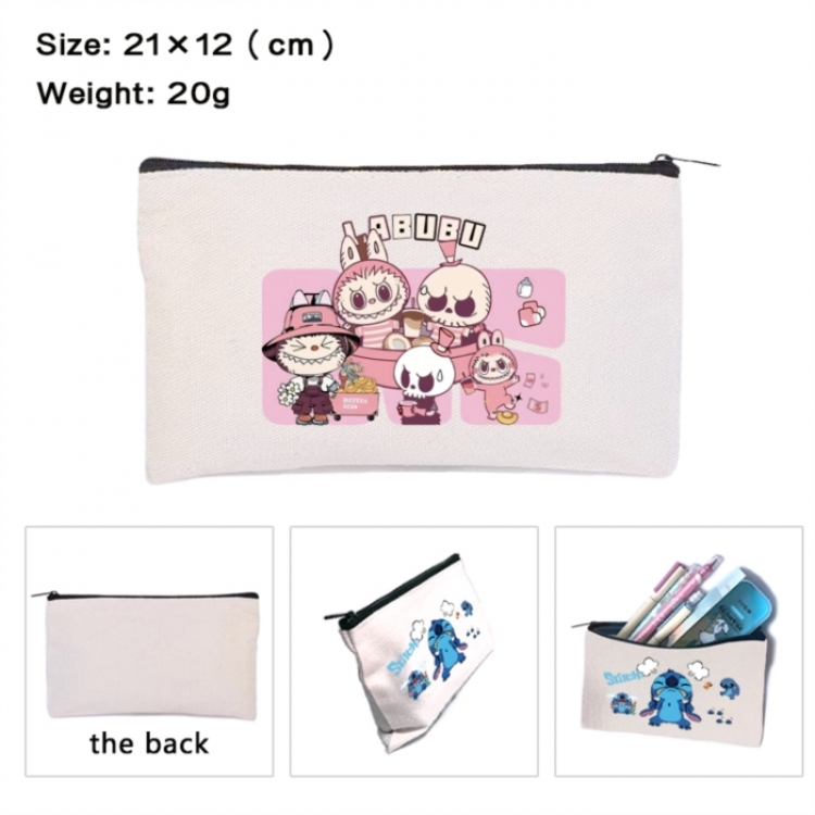 Labubu Anime canvas minimalist printed pencil case storage bag 21X12cm