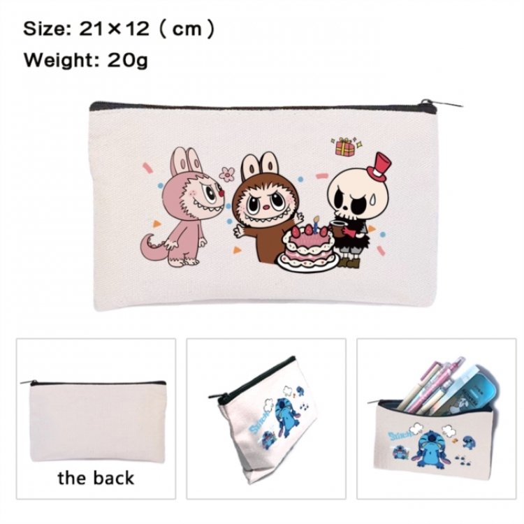 Labubu Anime canvas minimalist printed pencil case storage bag 21X12cm