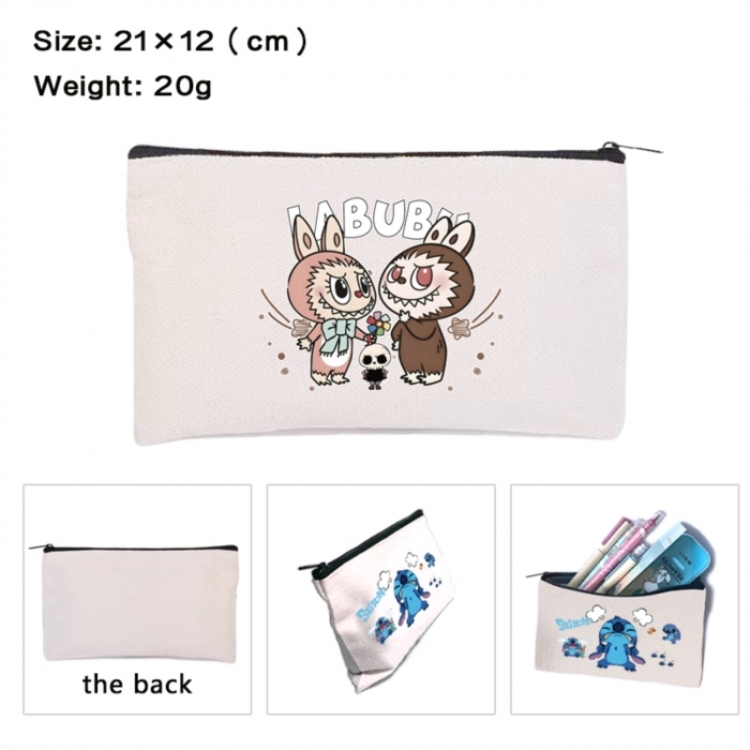 Labubu Anime canvas minimalist printed pencil case storage bag 21X12cm