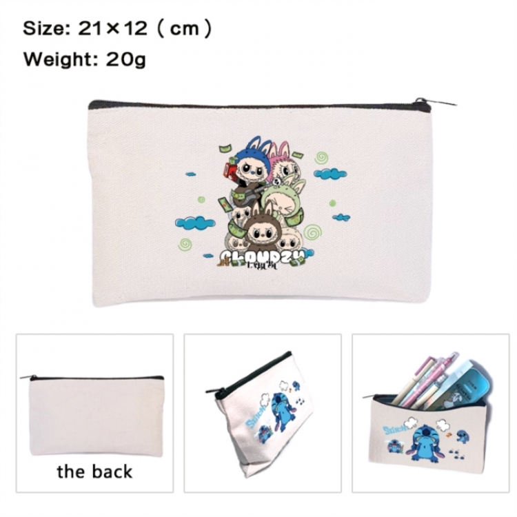 Labubu Anime canvas minimalist printed pencil case storage bag 21X12cm