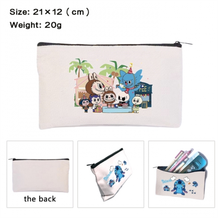 Labubu Anime canvas minimalist printed pencil case storage bag 21X12cm