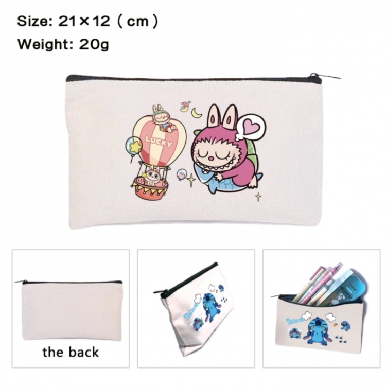 Labubu Anime canvas minimalist printed pencil case storage bag 21X12cm