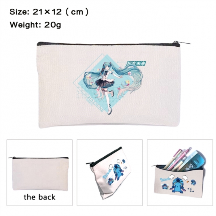 Hatsune Miku Anime canvas minimalist printed pencil case storage bag 21X12cm