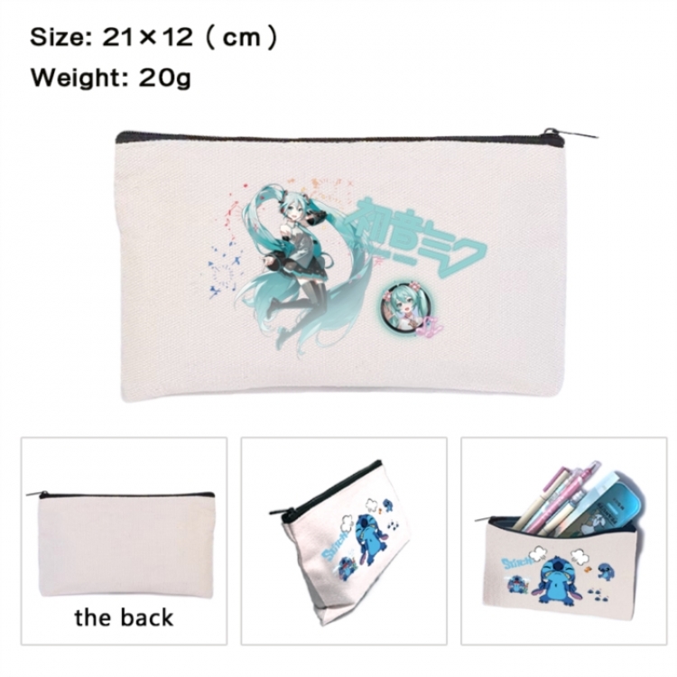 Hatsune Miku Anime canvas minimalist printed pencil case storage bag 21X12cm
