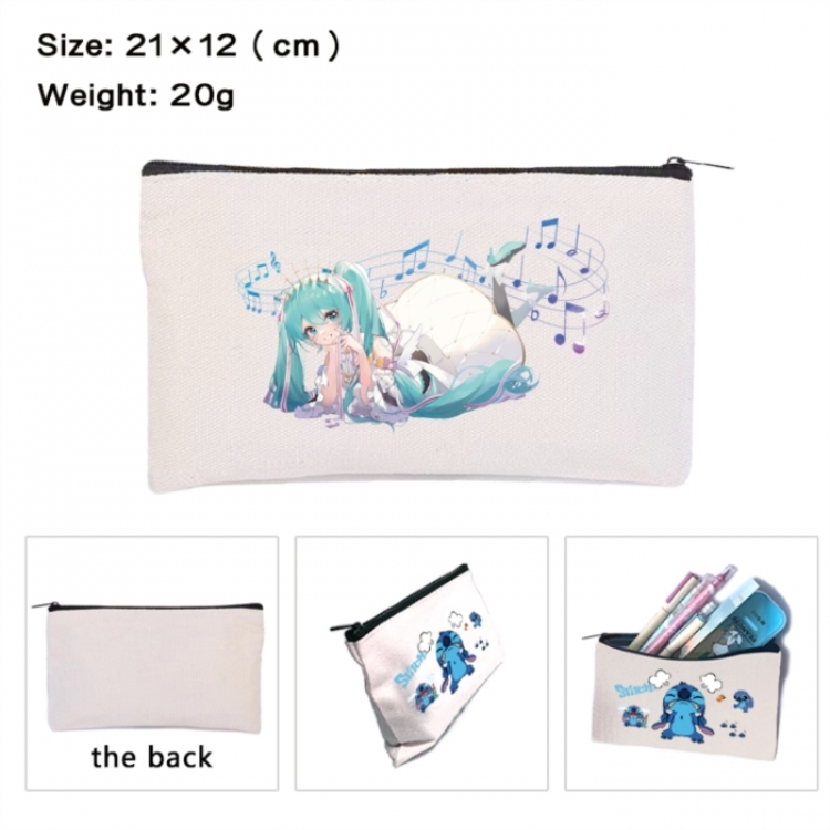 Hatsune Miku Anime canvas minimalist printed pencil case storage bag 21X12cm