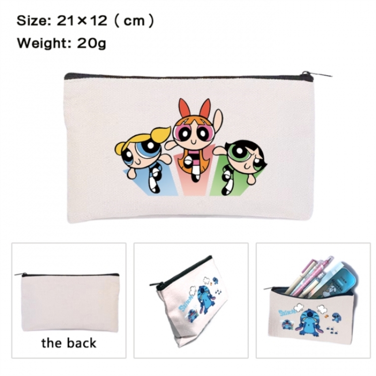 The Powerpuff Girls Anime canvas minimalist printed pencil case storage bag 21X12cm