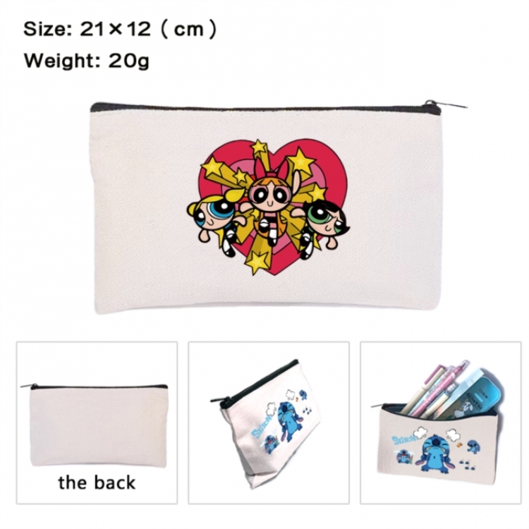 The Powerpuff Girls Anime canvas minimalist printed pencil case storage bag 21X12cm