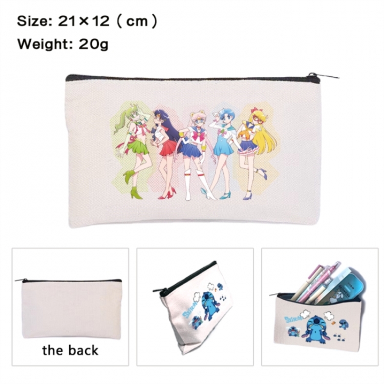 sailormoon Anime canvas minimalist printed pencil case storage bag 21X12cm