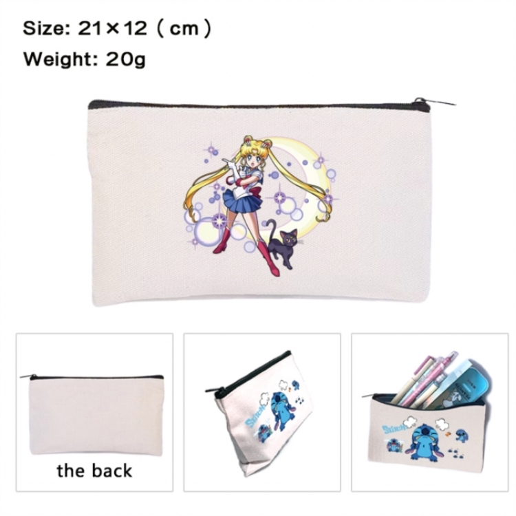 sailormoon Anime canvas minimalist printed pencil case storage bag 21X12cm