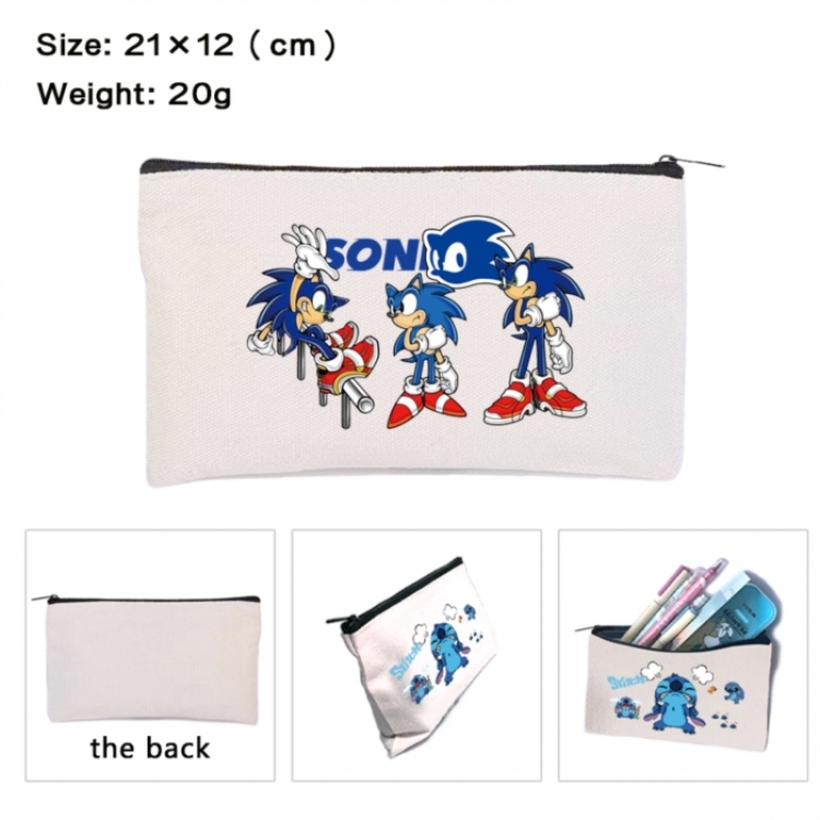 Sonic The Hedgehog Anime canvas minimalist printed pencil case storage bag 21X12cm