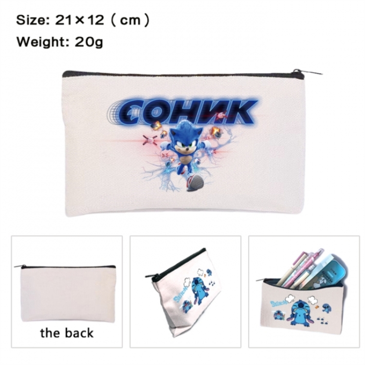 Sonic The Hedgehog Anime canvas minimalist printed pencil case storage bag 21X12cm