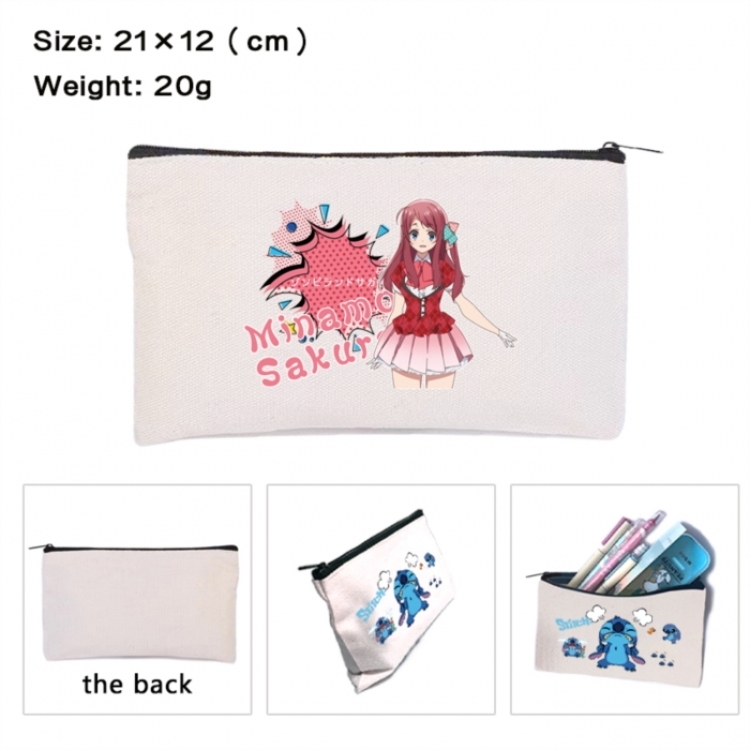 ZombieLandSaga Anime canvas minimalist printed pencil case storage bag 21X12cm