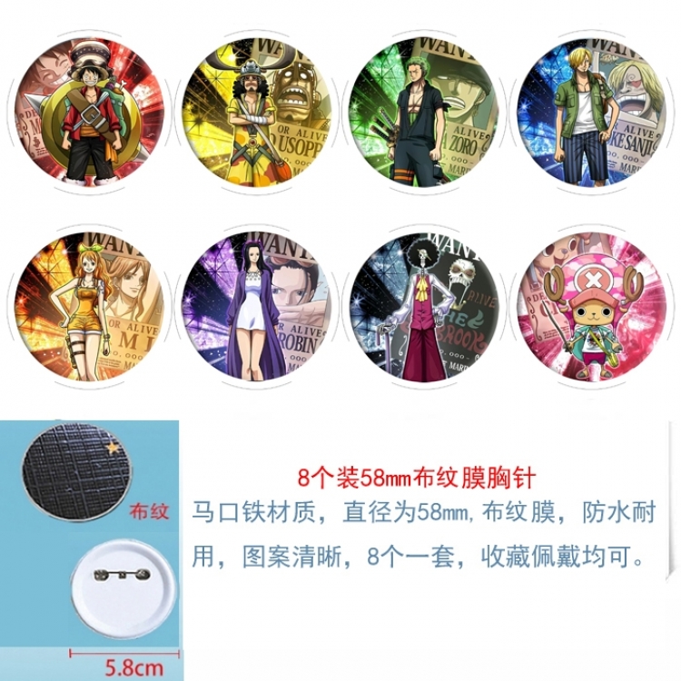 One Piece Anime Round cloth film brooch badge 58MM a set of 8