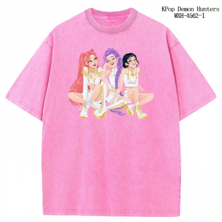 K-Pop Demon Hunters Anime peripheral pure cotton washed and worn T-shirt from S to 4XL