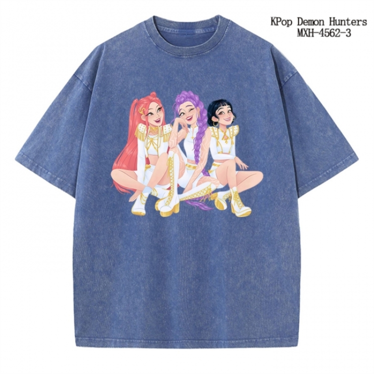 K-Pop Demon Hunters Anime peripheral pure cotton washed and worn T-shirt from S to 4XL