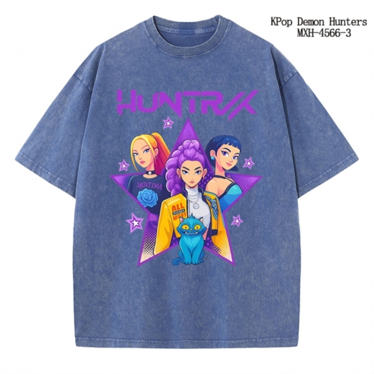 K-Pop Demon Hunters Anime peripheral pure cotton washed and worn T-shirt from S to 4XL