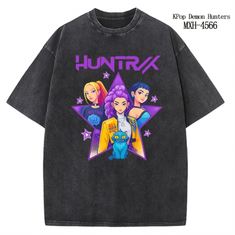 K-Pop Demon Hunters Anime peripheral pure cotton washed and worn T-shirt from S to 4XL