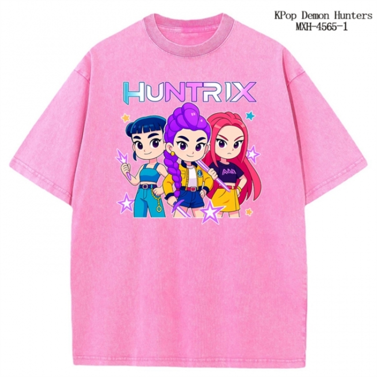 K-Pop Demon Hunters Anime peripheral pure cotton washed and worn T-shirt from S to 4XL