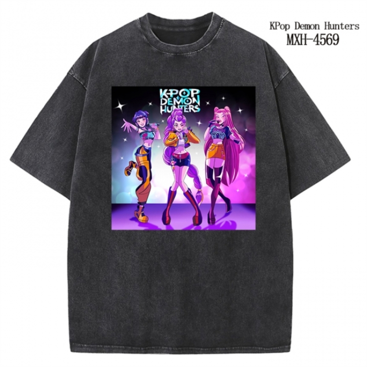 K-Pop Demon Hunters Anime peripheral pure cotton washed and worn T-shirt from S to 4XL