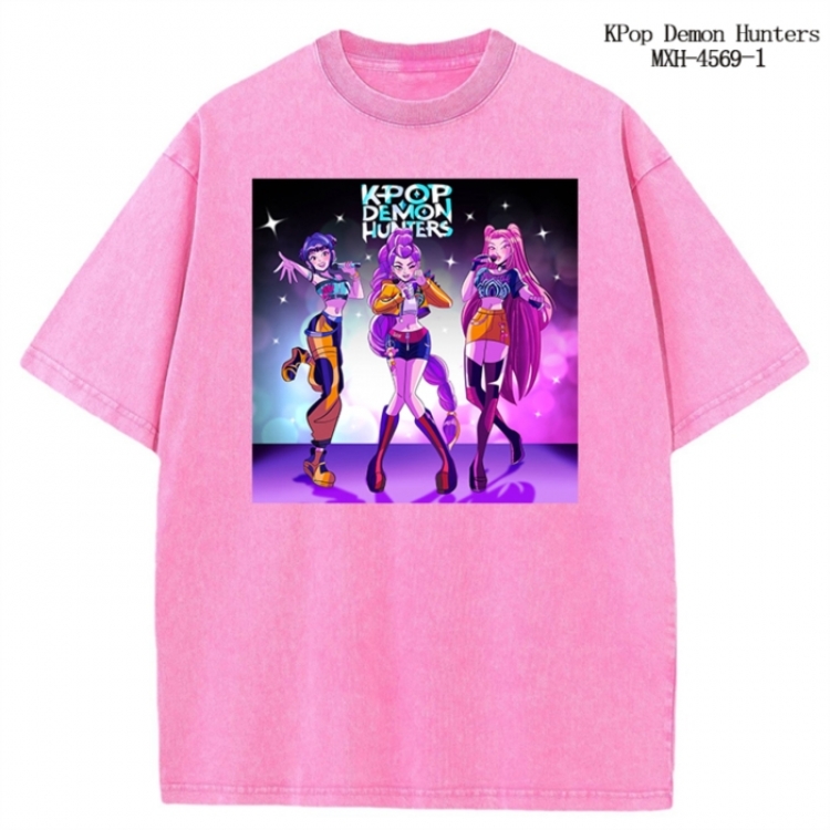K-Pop Demon Hunters Anime peripheral pure cotton washed and worn T-shirt from S to 4XL