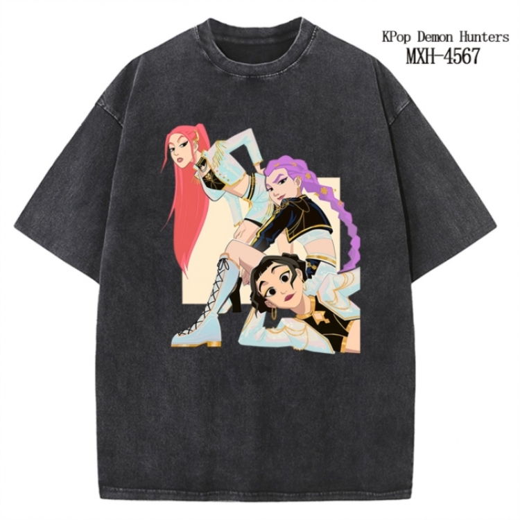 K-Pop Demon Hunters Anime peripheral pure cotton washed and worn T-shirt from S to 4XL