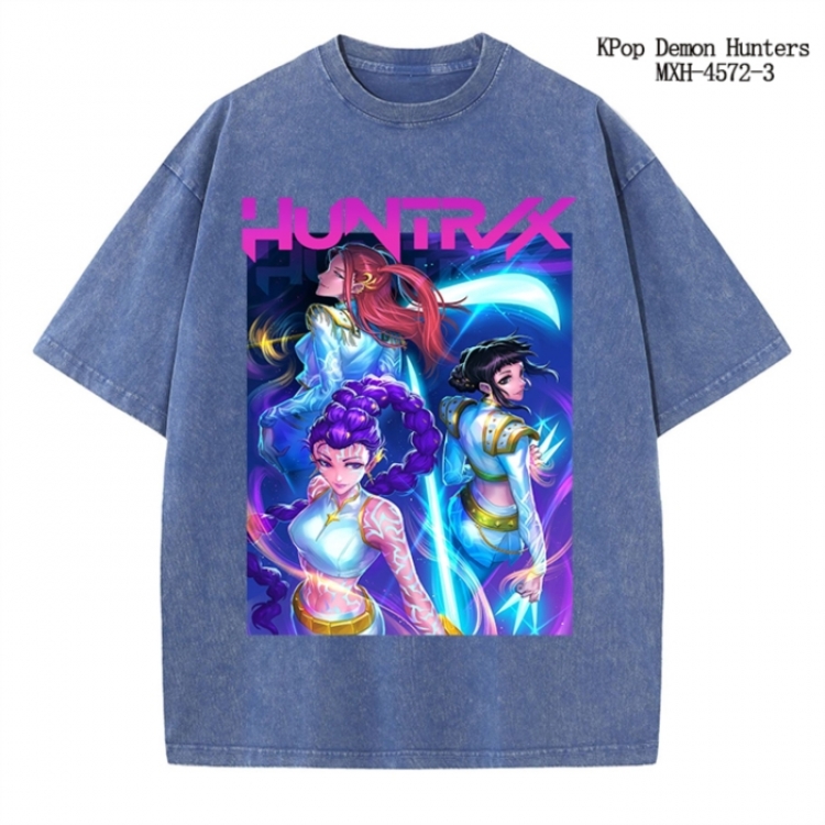 K-Pop Demon Hunters Anime peripheral pure cotton washed and worn T-shirt from S to 4XL