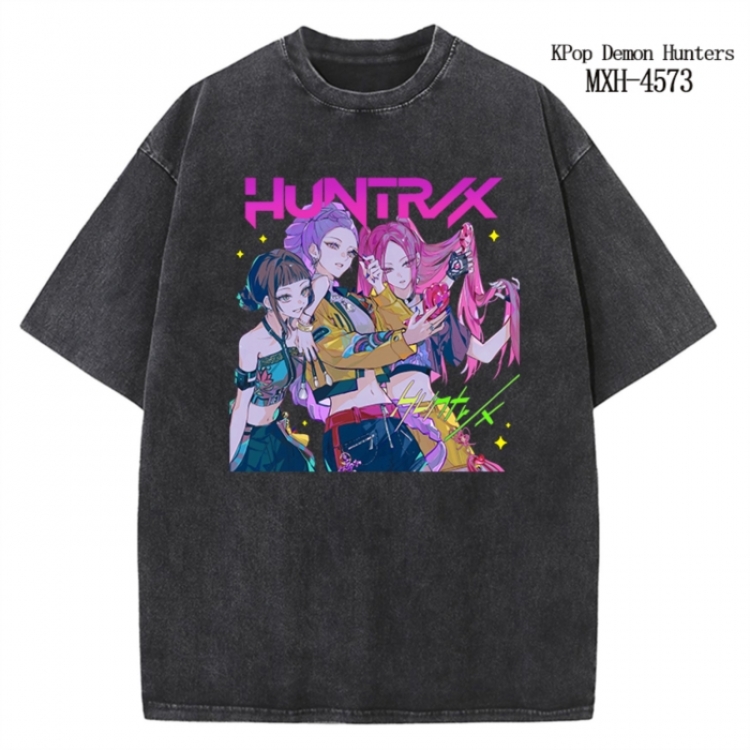 K-Pop Demon Hunters Anime peripheral pure cotton washed and worn T-shirt from S to 4XL