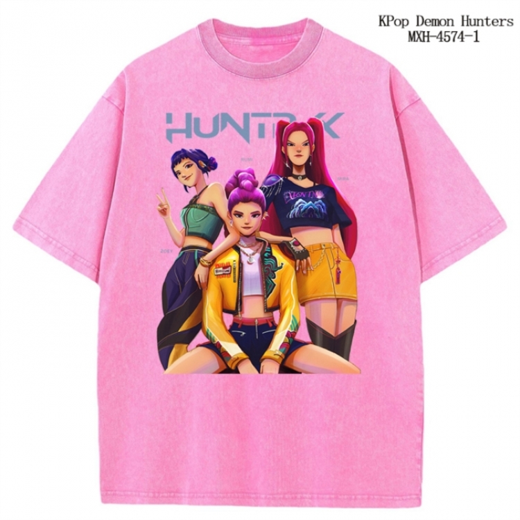K-Pop Demon Hunters Anime peripheral pure cotton washed and worn T-shirt from S to 4XL