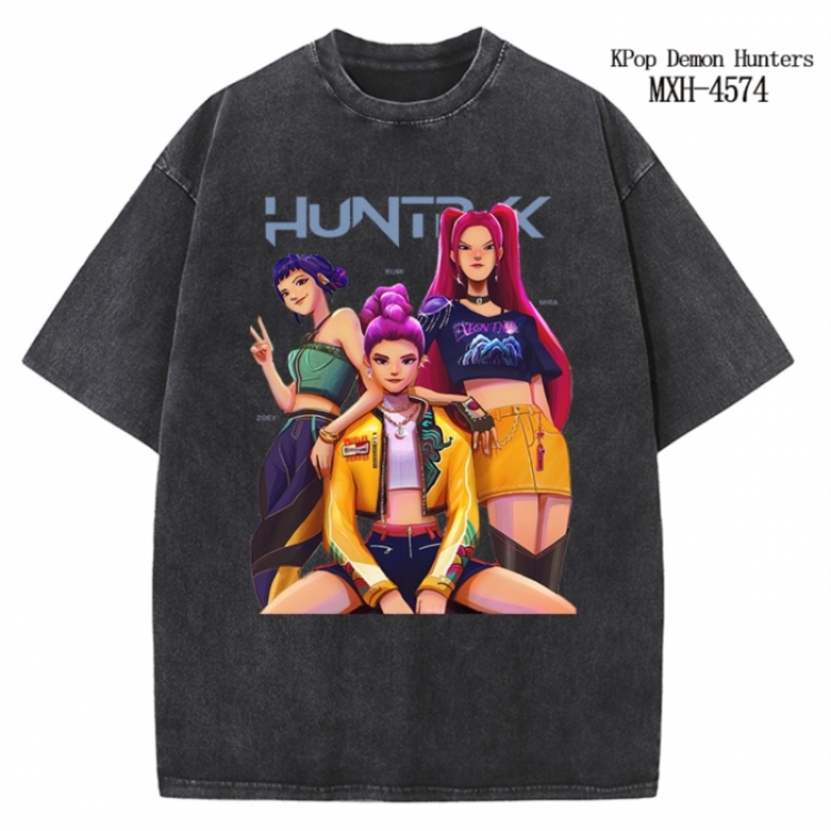K-Pop Demon Hunters Anime peripheral pure cotton washed and worn T-shirt from S to 4XL