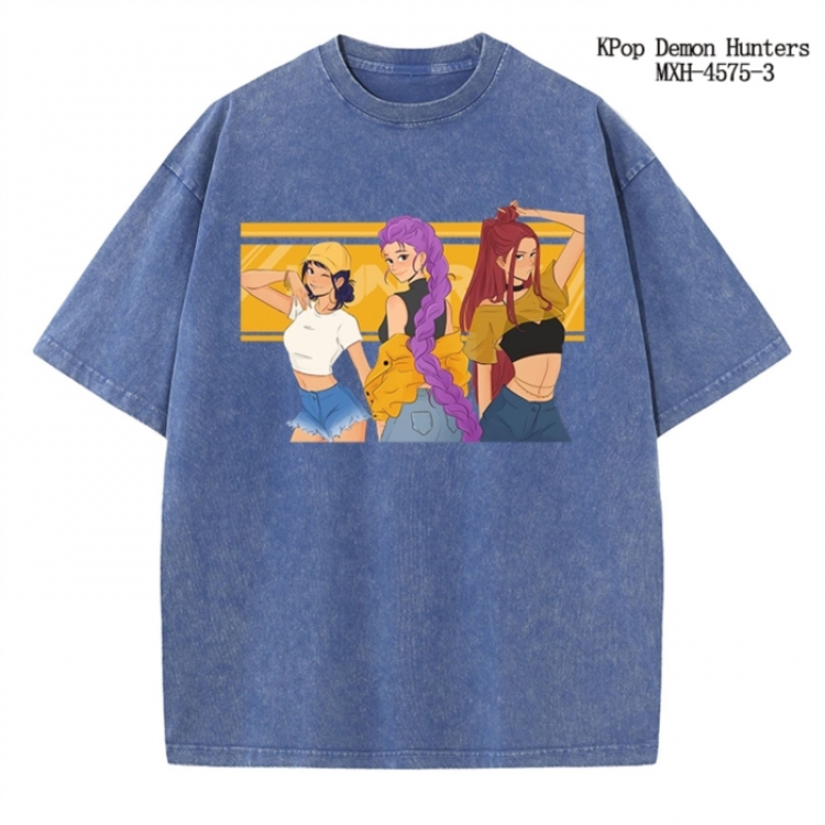 K-Pop Demon Hunters Anime peripheral pure cotton washed and worn T-shirt from S to 4XL