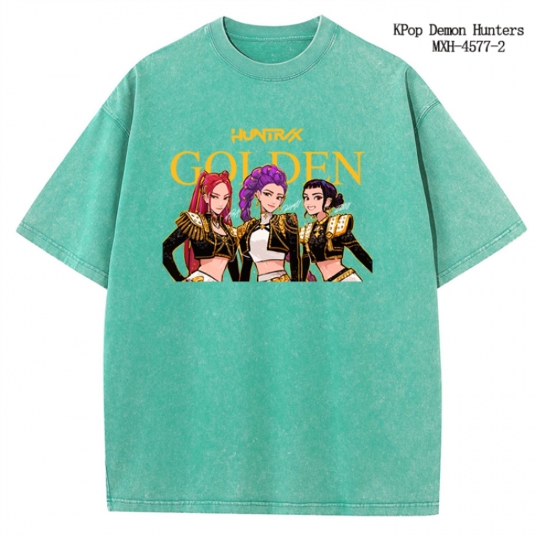 K-Pop Demon Hunters Anime peripheral pure cotton washed and worn T-shirt from S to 4XL