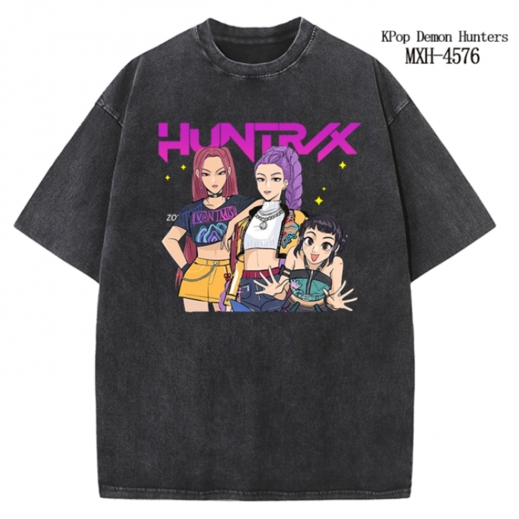 K-Pop Demon Hunters Anime peripheral pure cotton washed and worn T-shirt from S to 4XL