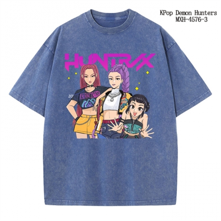 K-Pop Demon Hunters Anime peripheral pure cotton washed and worn T-shirt from S to 4XL