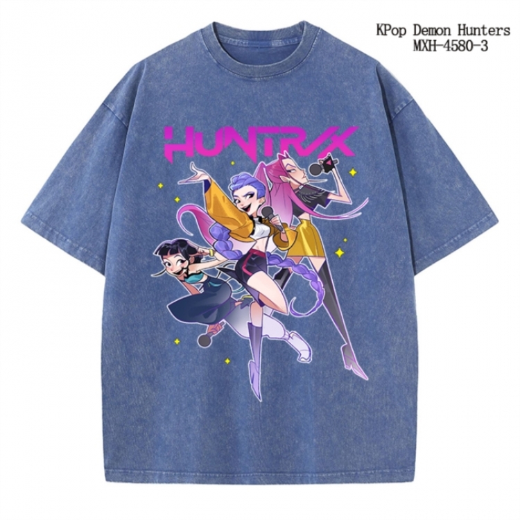 K-Pop Demon Hunters Anime peripheral pure cotton washed and worn T-shirt from S to 4XL