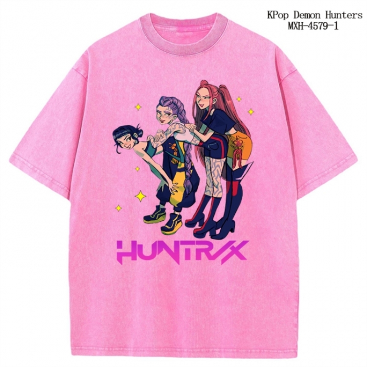 K-Pop Demon Hunters Anime peripheral pure cotton washed and worn T-shirt from S to 4XL