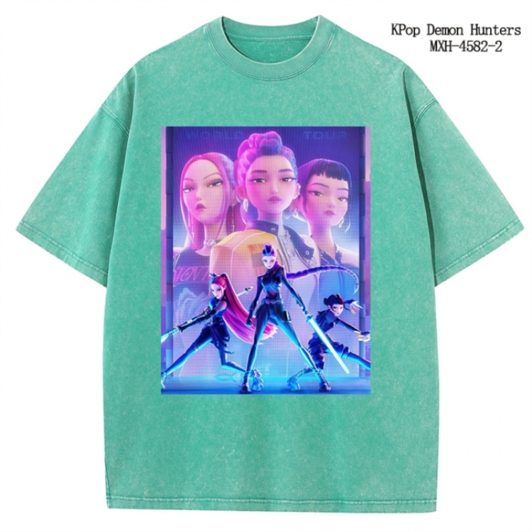 K-Pop Demon Hunters Anime peripheral pure cotton washed and worn T-shirt from S to 4XL