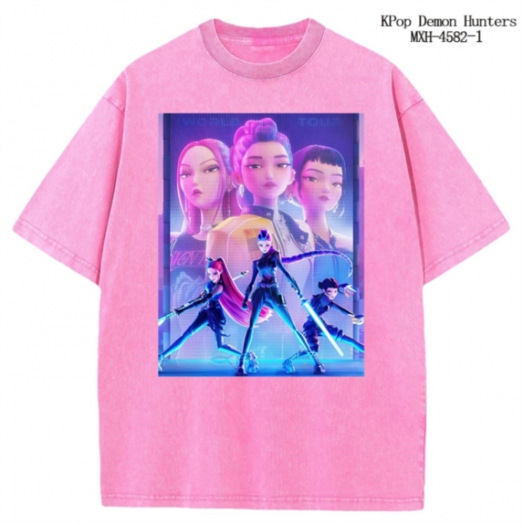 K-Pop Demon Hunters Anime peripheral pure cotton washed and worn T-shirt from S to 4XL