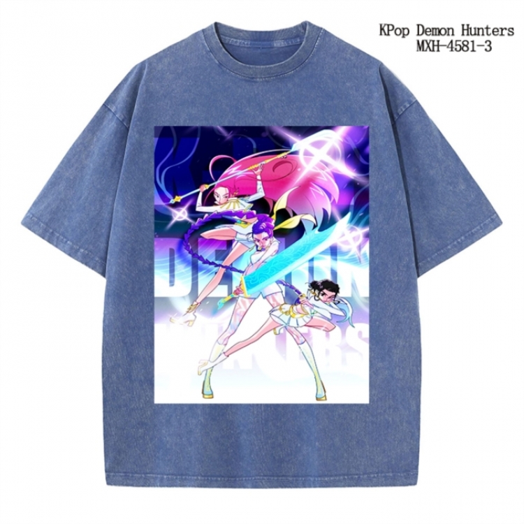 K-Pop Demon Hunters Anime peripheral pure cotton washed and worn T-shirt from S to 4XL