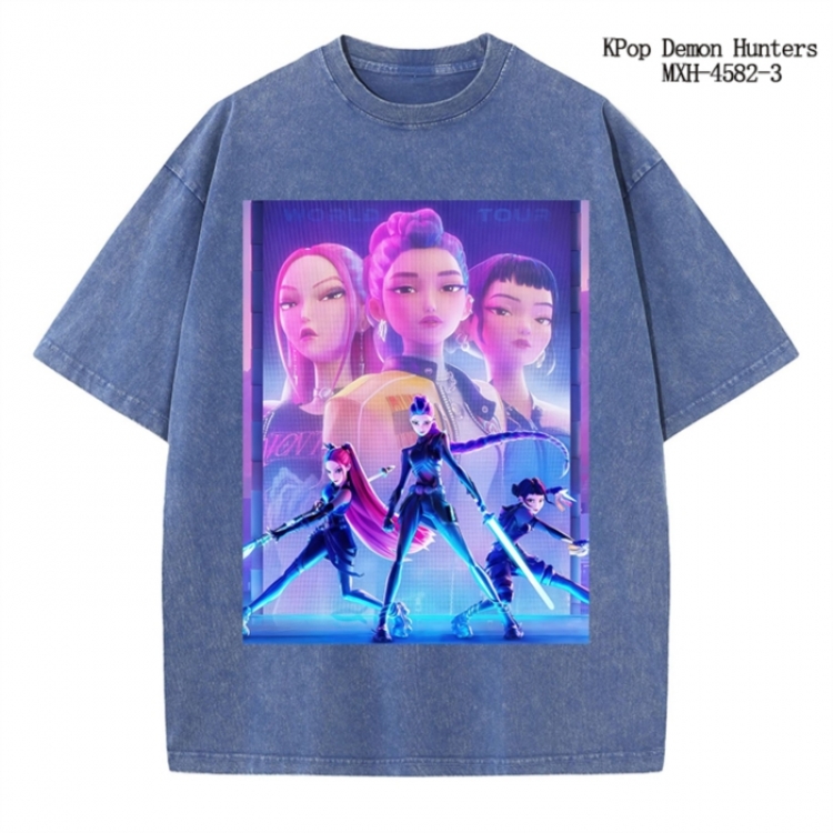 K-Pop Demon Hunters Anime peripheral pure cotton washed and worn T-shirt from S to 4XL
