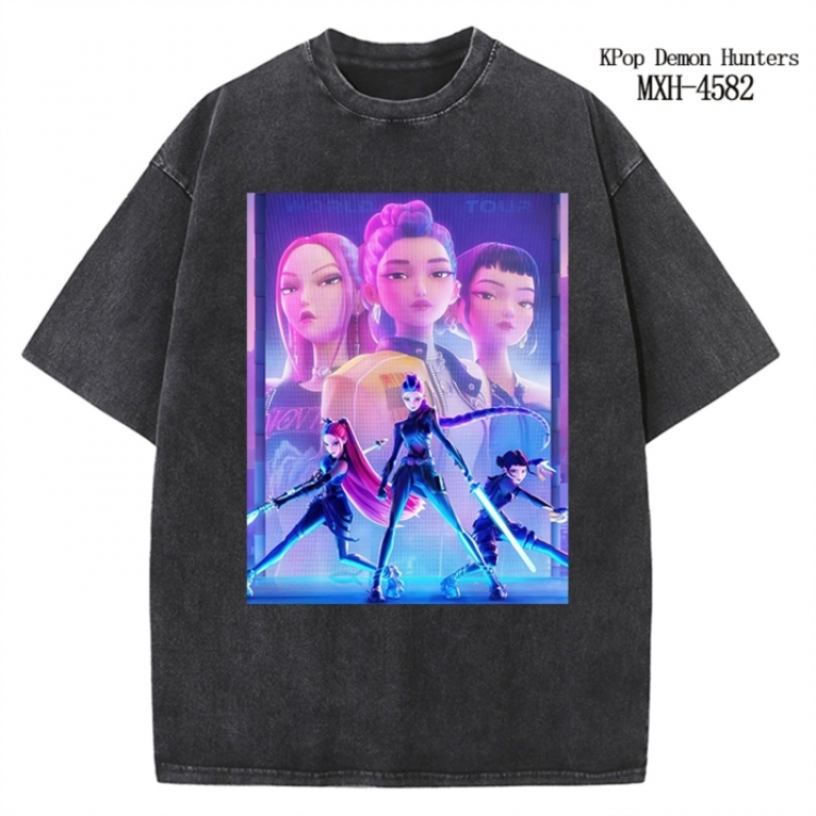 K-Pop Demon Hunters Anime peripheral pure cotton washed and worn T-shirt from S to 4XL