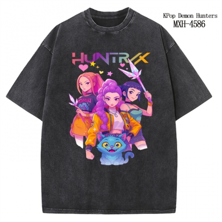 K-Pop Demon Hunters Anime peripheral pure cotton washed and worn T-shirt from S to 4XL