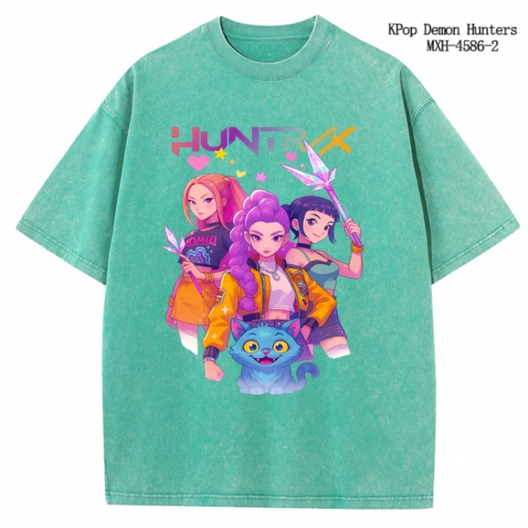 K-Pop Demon Hunters Anime peripheral pure cotton washed and worn T-shirt from S to 4XL