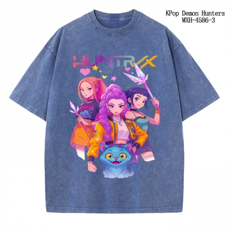 K-Pop Demon Hunters Anime peripheral pure cotton washed and worn T-shirt from S to 4XL