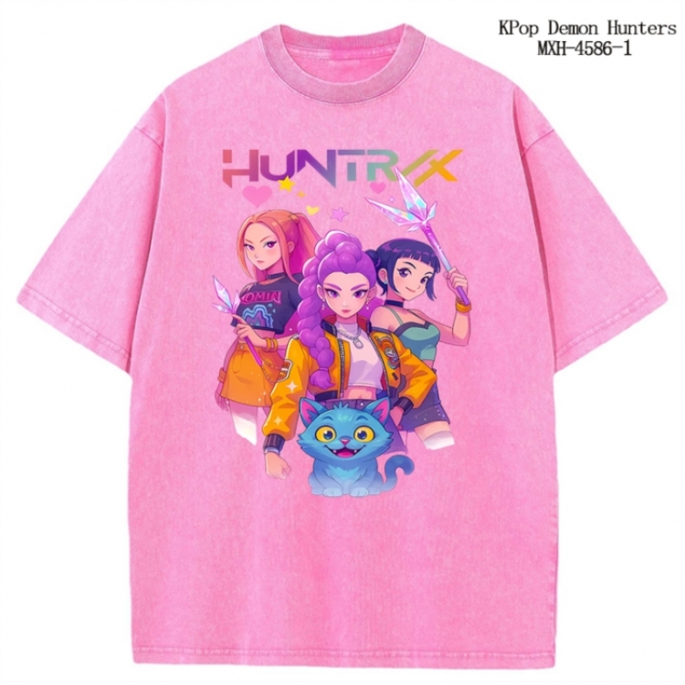 K-Pop Demon Hunters Anime peripheral pure cotton washed and worn T-shirt from S to 4XL
