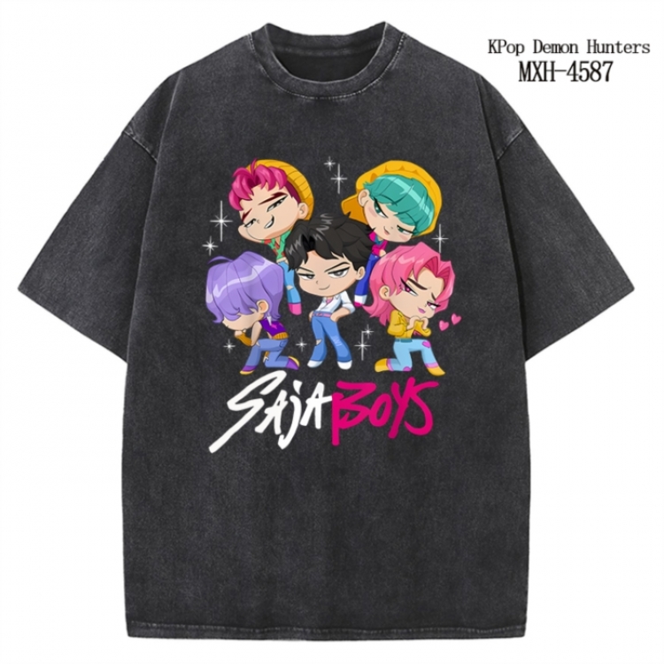 K-Pop Demon Hunters Anime peripheral pure cotton washed and worn T-shirt from S to 4XL